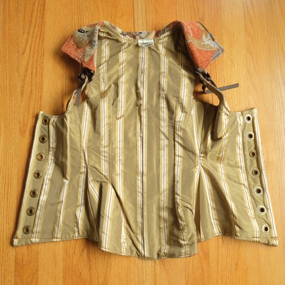 Damsel In This Dress Underbust Vixen Corset Orange Floral Brocade Renaissance - Picture 7 of 10